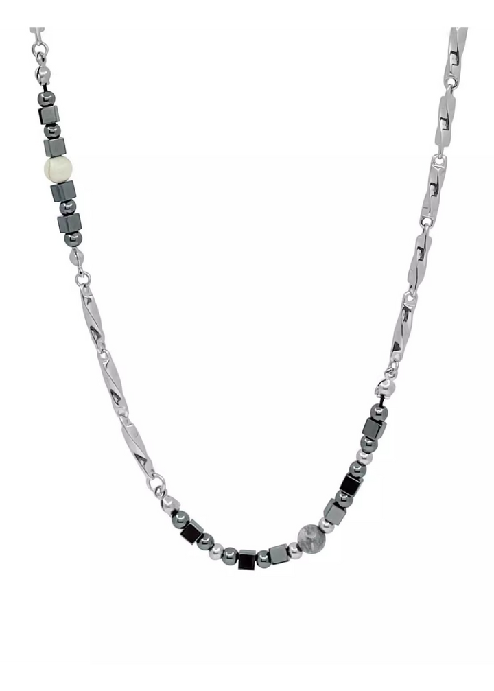 BLACK STONE MIX CHAIN NECKLACE BEDES4681