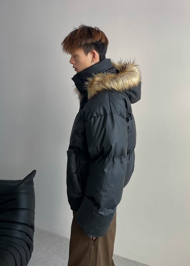 FUR HOODED PUFF SHORT JACKET BEDES4541