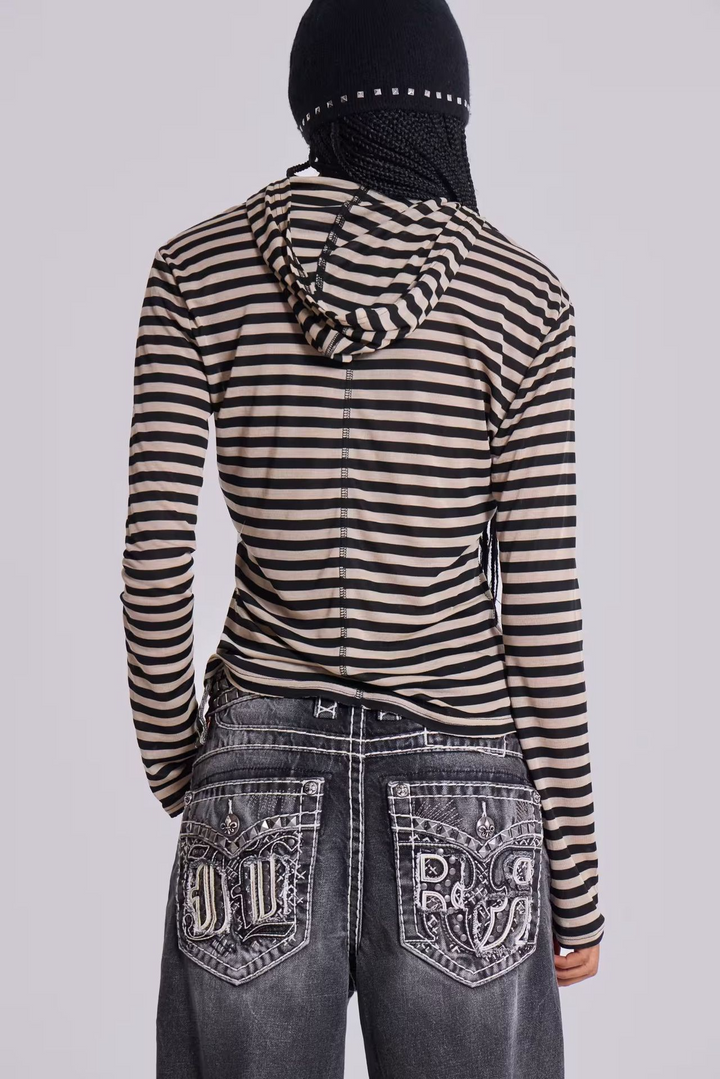 STRIPE HOODED SLIM TOP BEDES4616