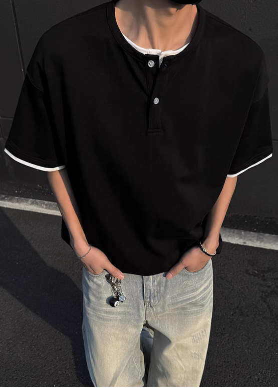 LAYERED HENLEY NECK T-SHIRT BEDES4720