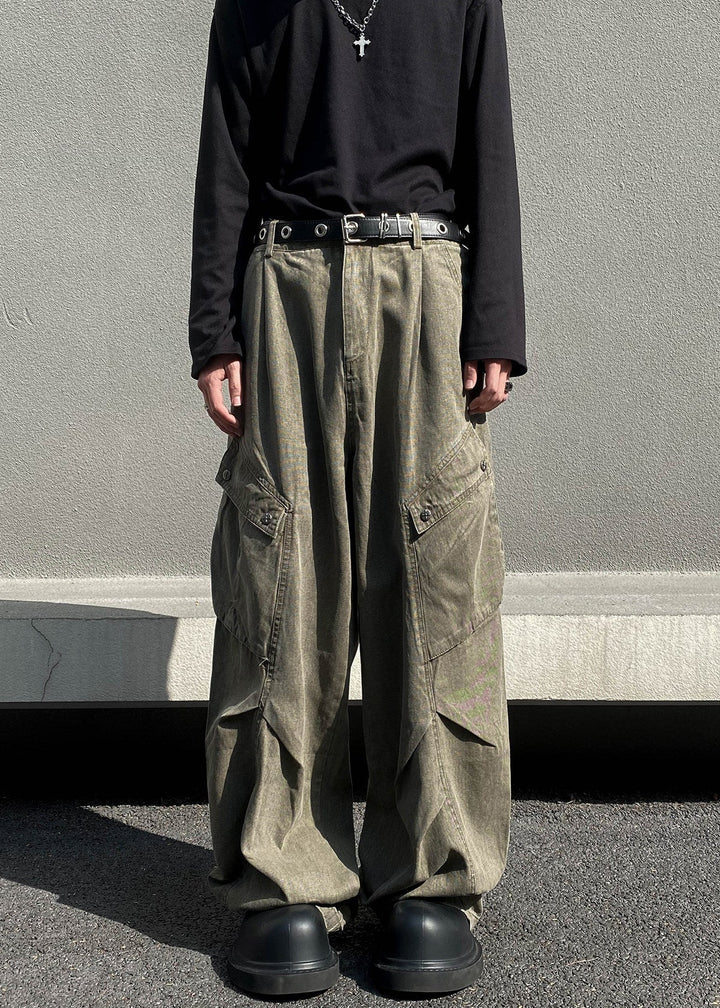 WASHED WIDE CARGO PANTS AEDES4565 - Deuku