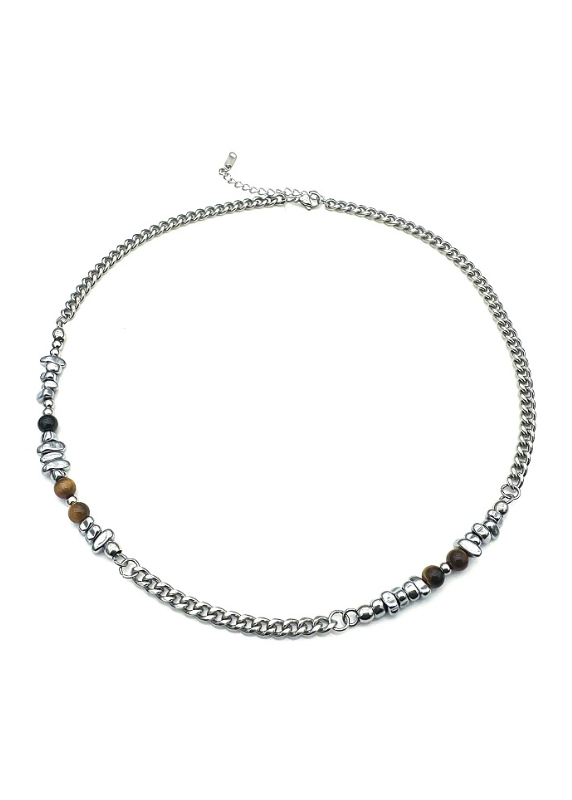 TIGER EYE BEAD CHAIN NECKLACE BEDES4680