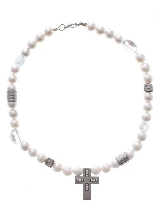PEARL CROSS NECKLACE BEDES4603