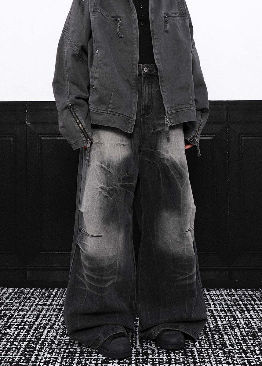 DESIGNED FADE WIDE BAGGY DENIM PANTS AEDES4569 - Deuku