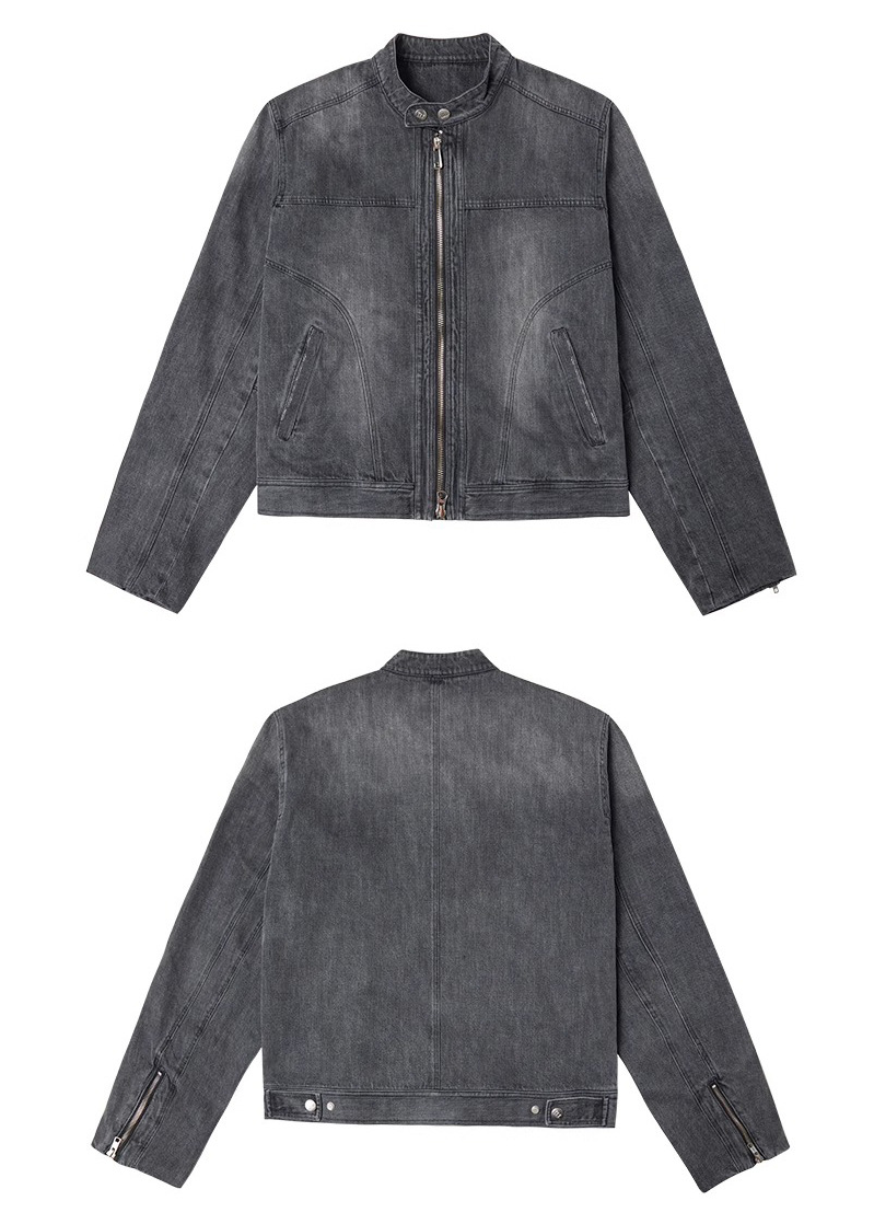 WASHED DENIM BIKER JACKET CHARCOAL GRAY BEDES4536