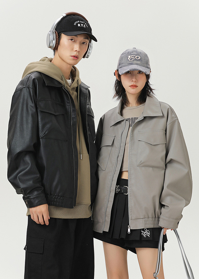 UTILITY POCKET LEATHER JACKET BEDES4521