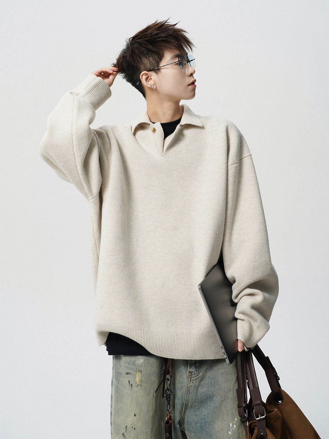 OVERSIZED POLO KNIT SWEATER BEDES4550