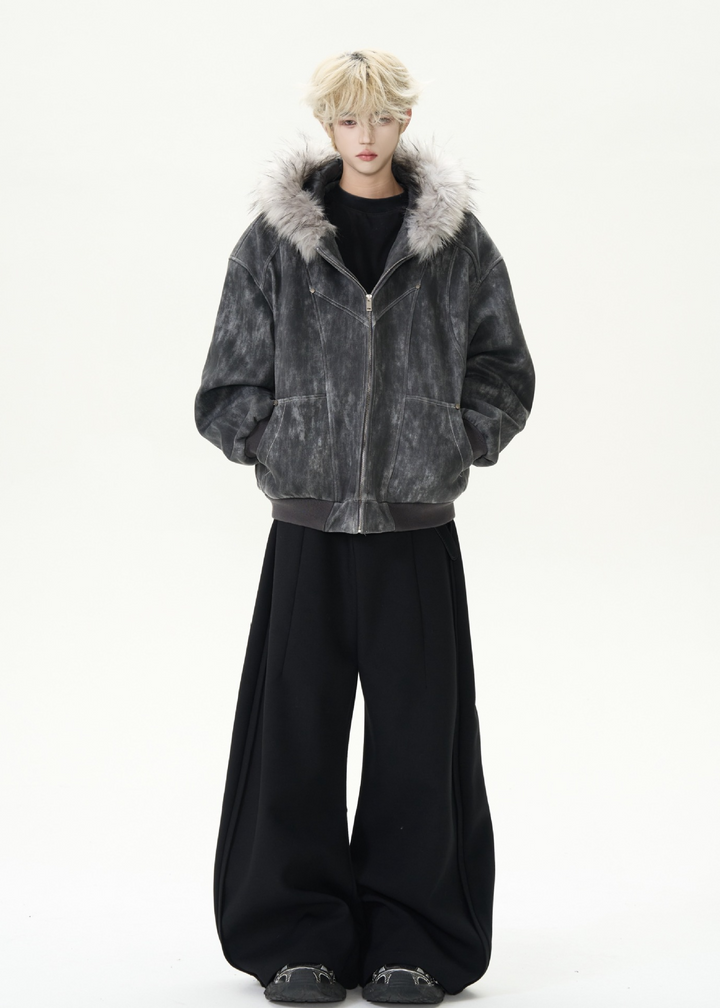 DISTRESSED FUR HOOD SHORT JACKET BEDES4546