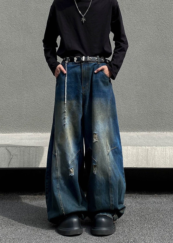 FADE DAMAGED WIDE BAGGY DENIM AEDES4566 - Deuku