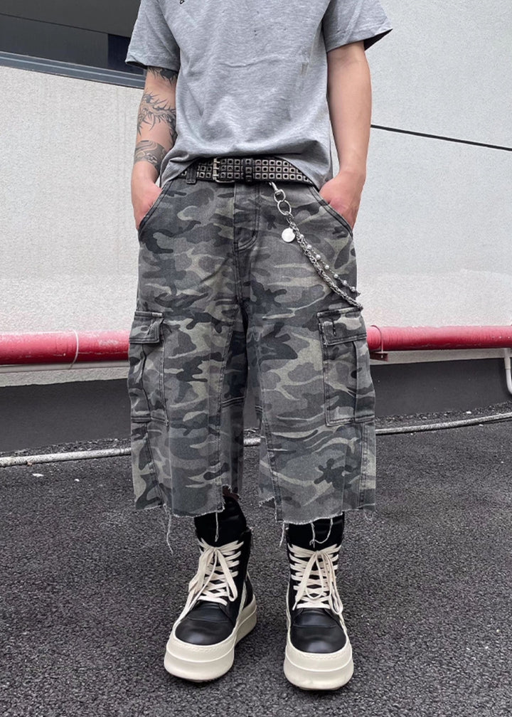 CAMO CARGO WIDE CROPPED PANTS DFDES4462