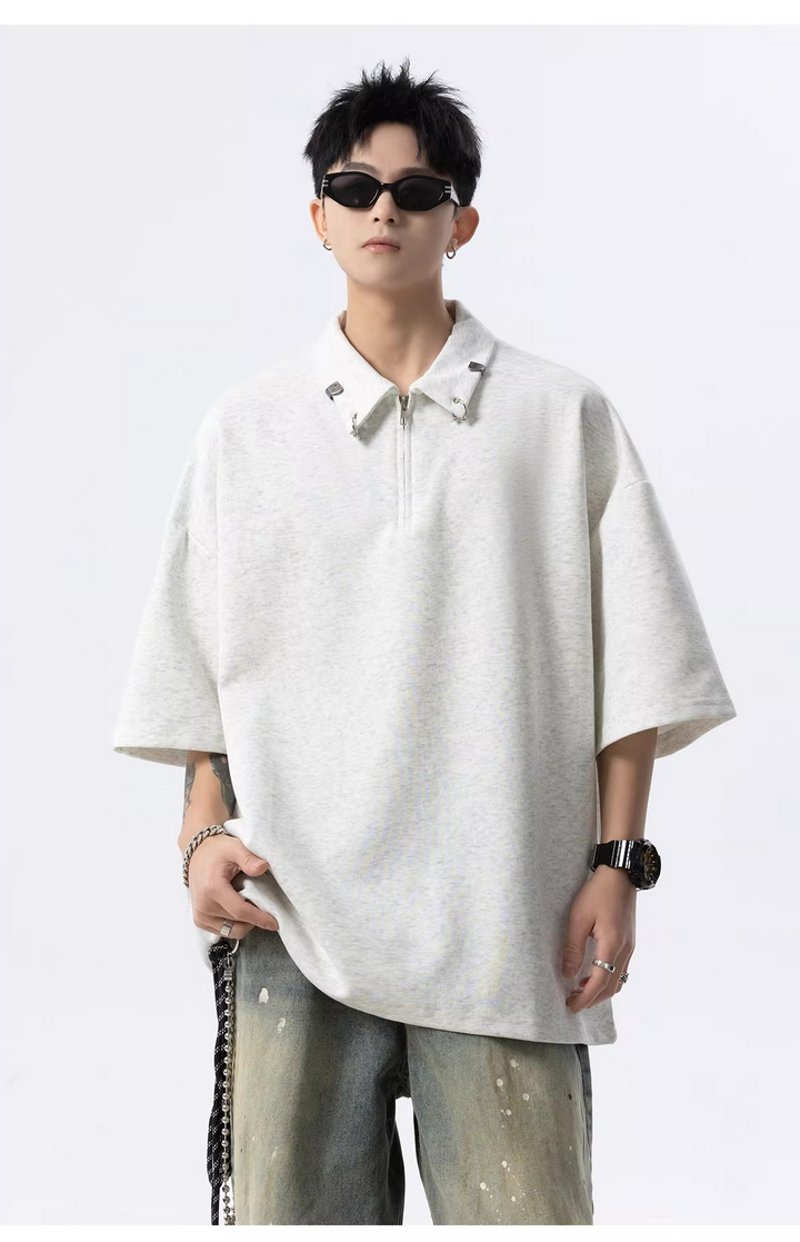 HALF ZIP PIERCED OVERSIZED T-SHIRT BEDES4634