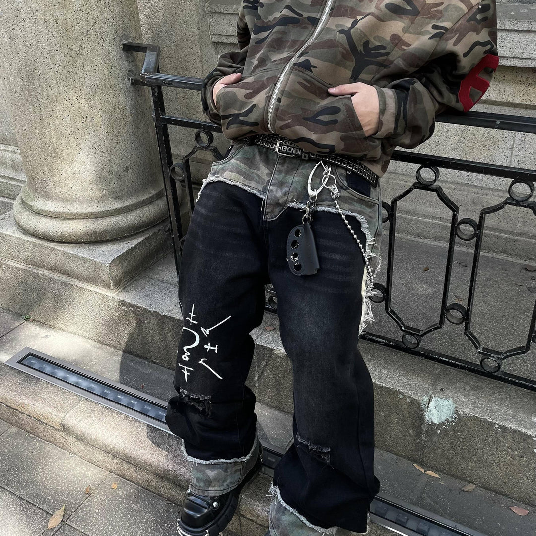 ART PRINTED DAMAGED DANIM PANTS DFDES4441