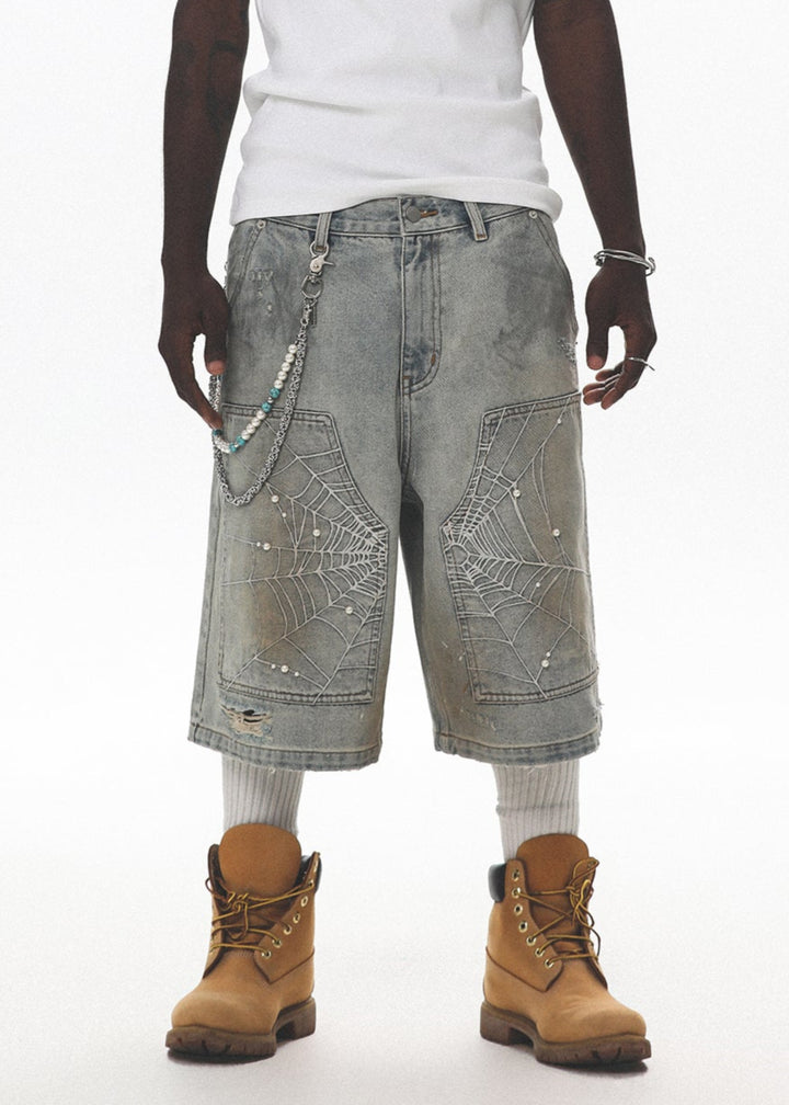 PEARL EMBROIDERED DENIM BERMUDA PANTS UWDES4482
