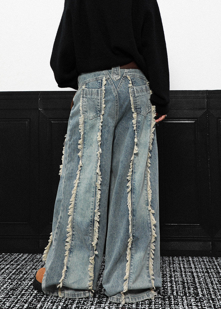 FRINGE STRIPE WIDE DENIM PANTS AEDES4580
