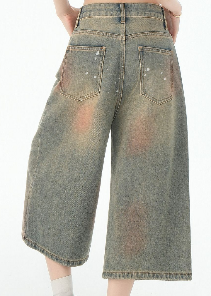 VINTAGE PAINT WIDE DENIM SHORTS BEDES4689