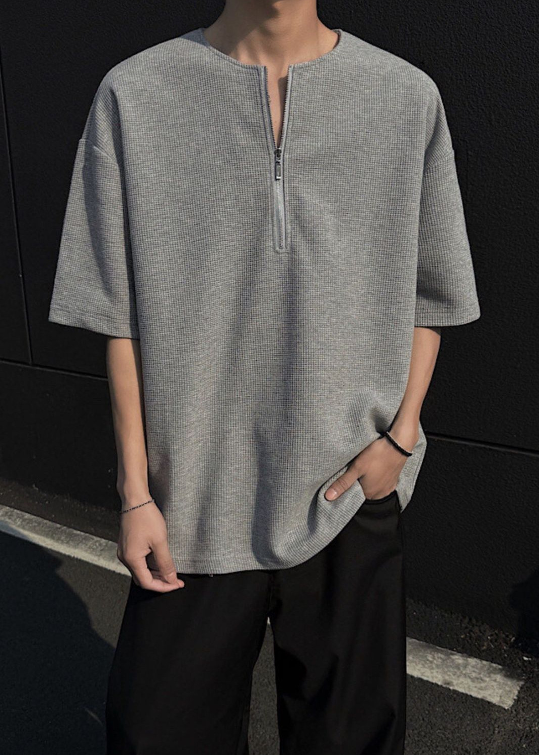 WAFFLE HALF ZIP T-SHIRT BEDES4723