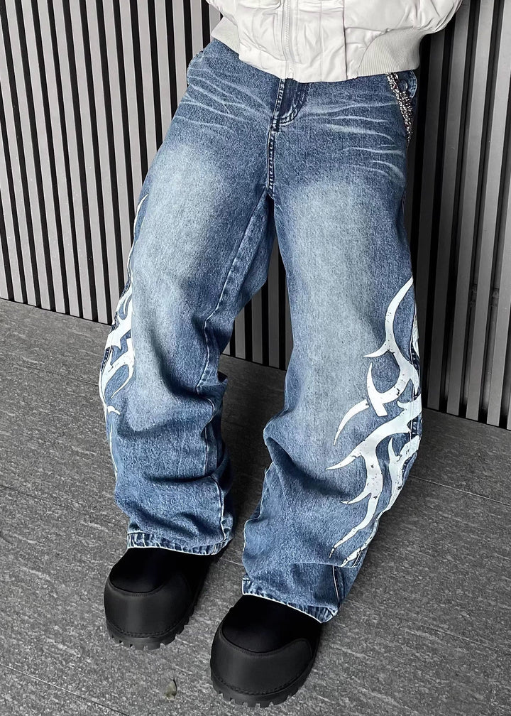 TRIBAL PAINT WIDE DENIM PANTS DFDES4498