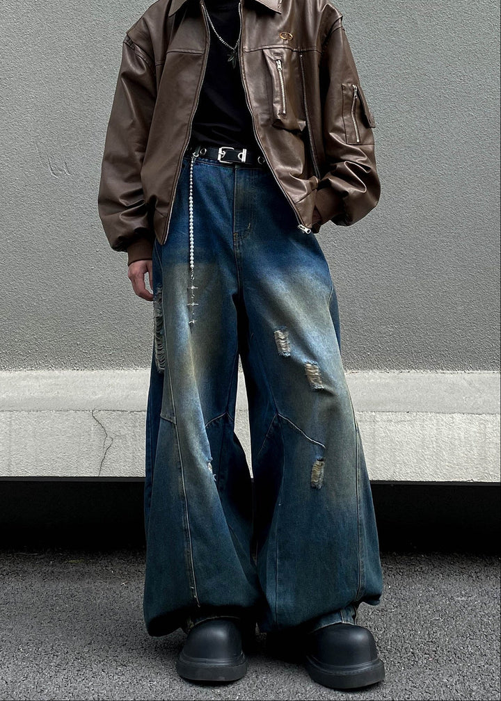 FADE DAMAGED WIDE BAGGY DENIM AEDES4566 - Deuku