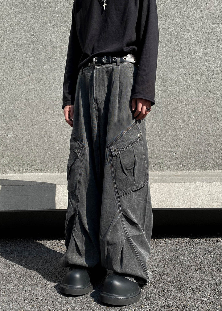 WASHED WIDE CARGO PANTS AEDES4565 - Deuku