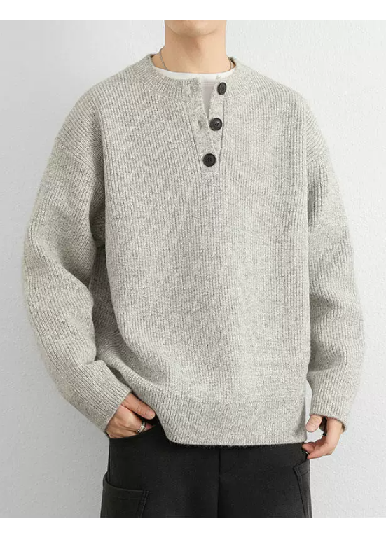 MELANGE HENLEY NECK KNIT BEDES4763