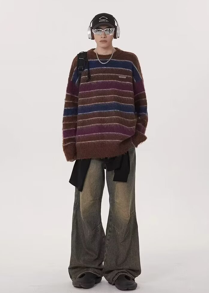 FUZZY MULTI BORDER KNIT BEDES4759