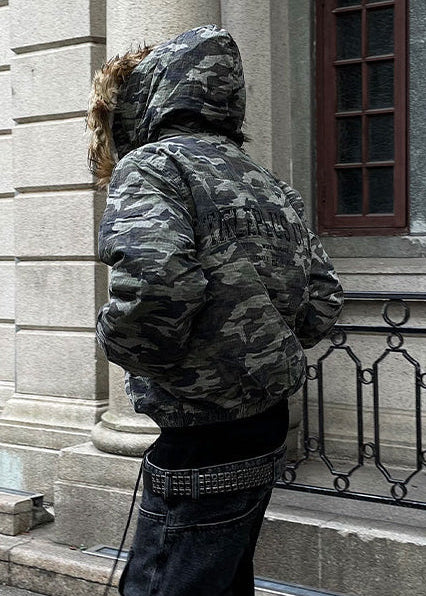 CAMO FUR HOODED JACKET DFDES4501