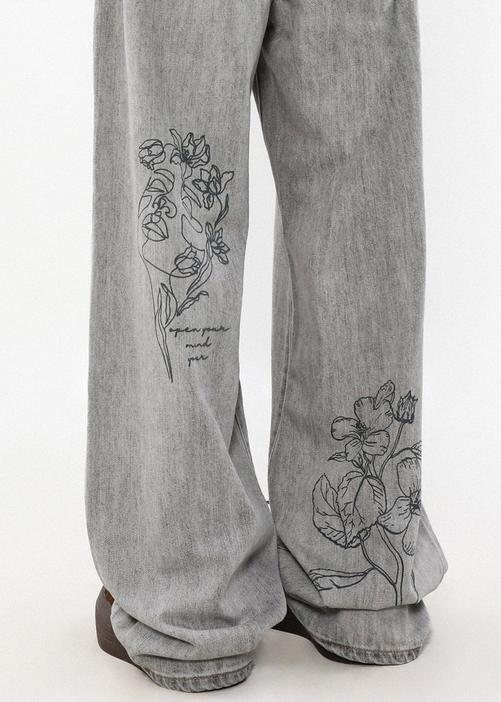 EMBROIDERY FLOWER LOOSE DENIM AEDES4562 - Deuku