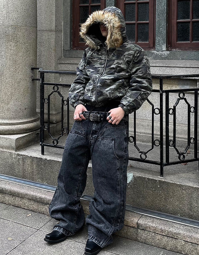 CAMO FUR HOODED JACKET DFDES4501