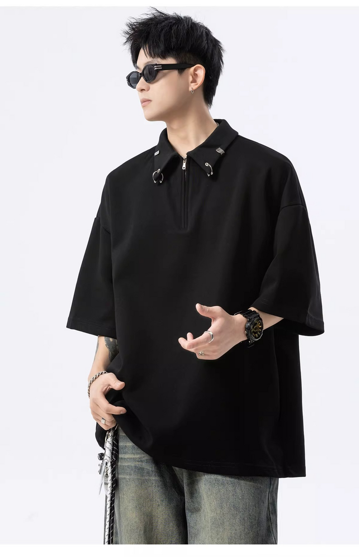 HALF ZIP PIERCED OVERSIZED T-SHIRT BEDES4634