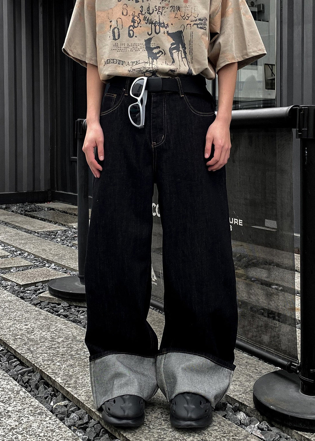 ROLL UP WIDE DENIM PANTS AEDES4568 - Deuku