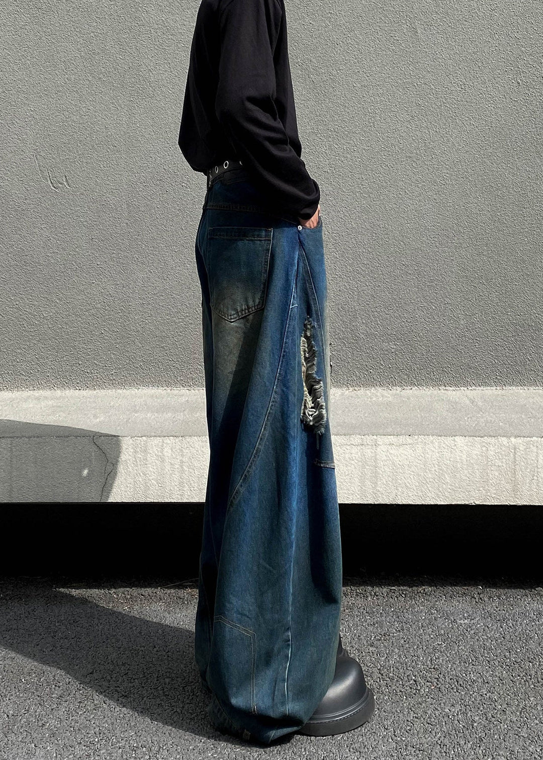 FADE DAMAGED WIDE BAGGY DENIM AEDES4566 - Deuku