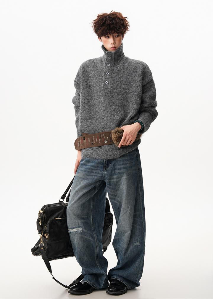 BUTTONED HIGH COLLAR KNIT SWEATER BEDES4549