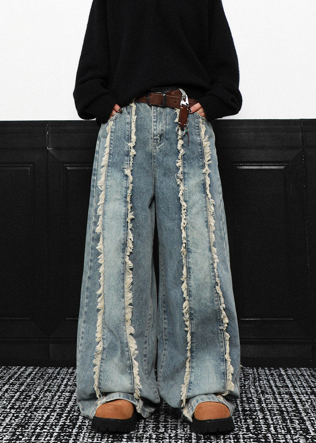FRINGE STRIPE WIDE DENIM PANTS AEDES4580