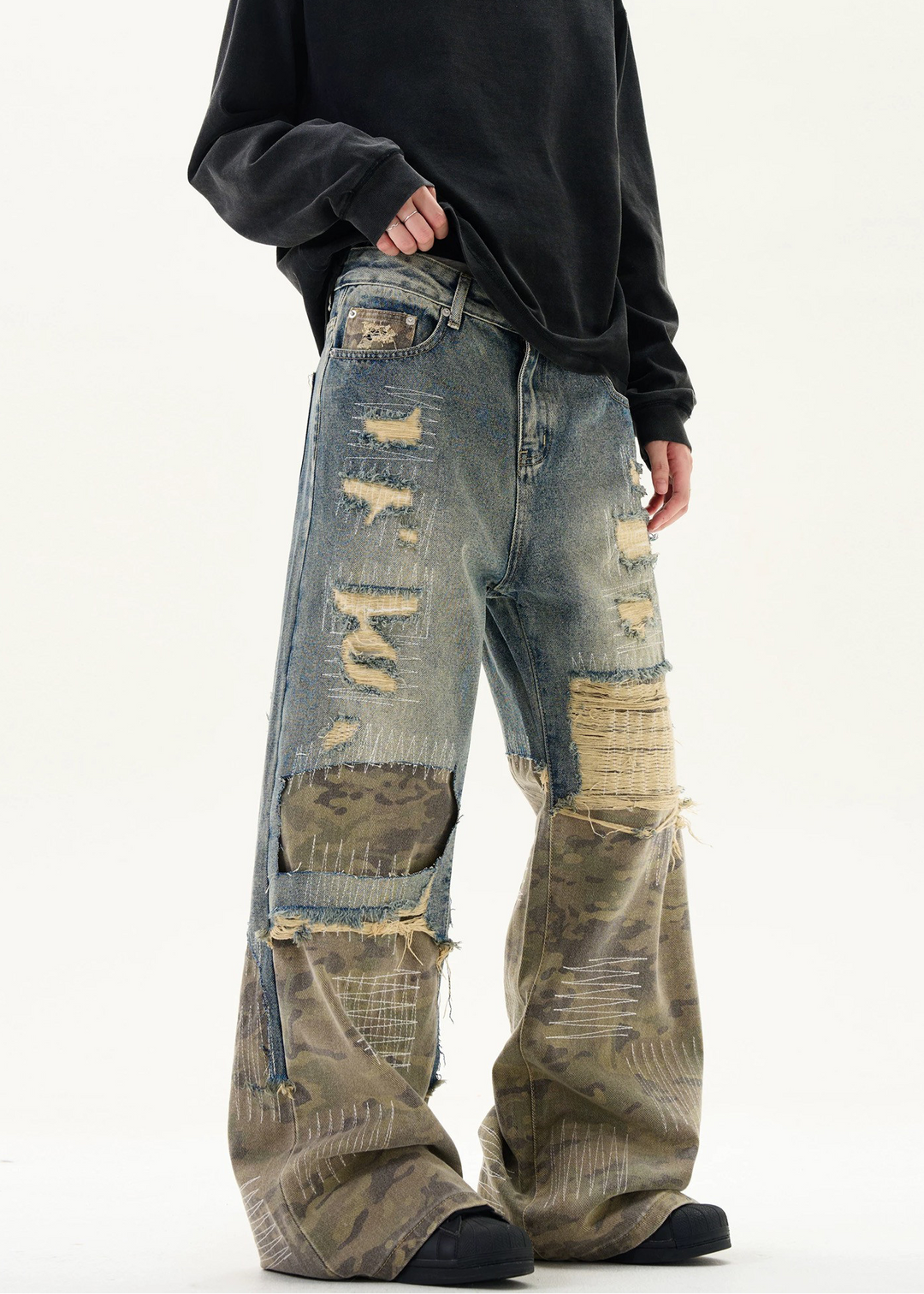 DAMAGED CAMOUFLAGE DENIM PANTS AEDES4597