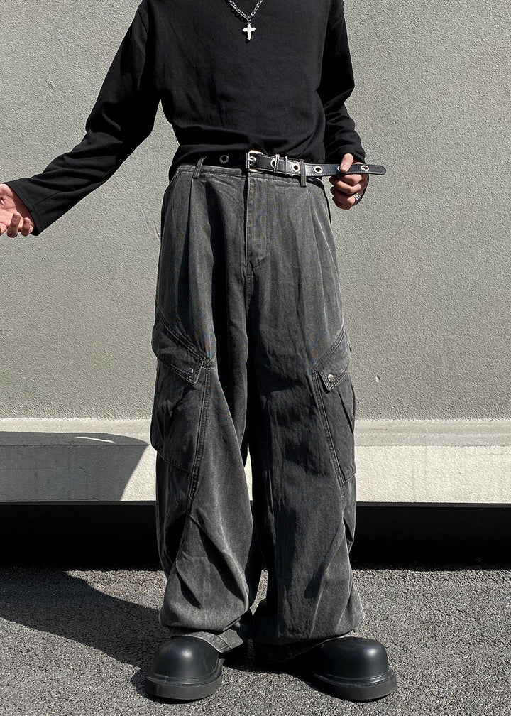 WASHED WIDE CARGO PANTS AEDES4565 - Deuku