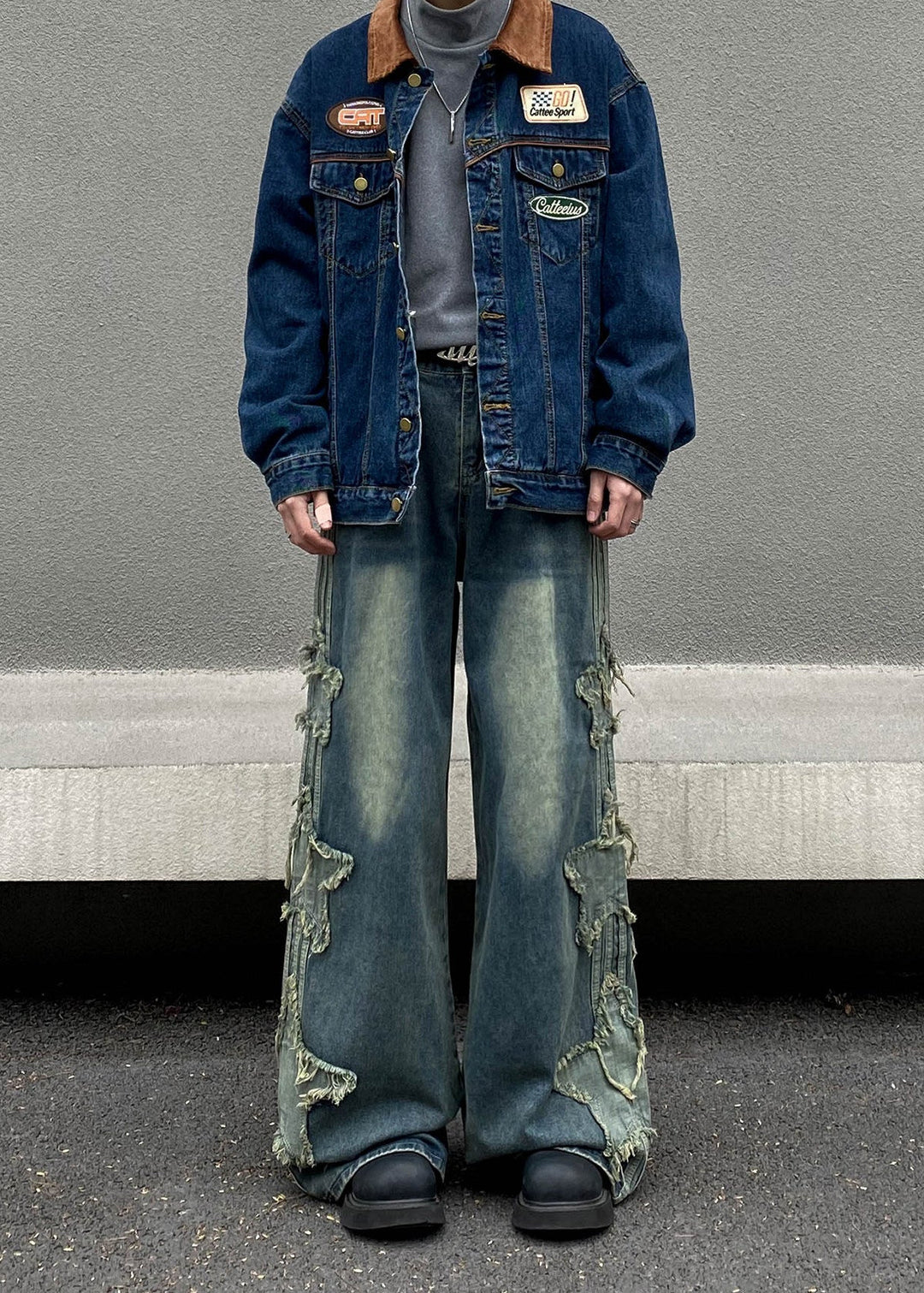 STAR PATCHED WIDE DENIM PANTS AEDES4556