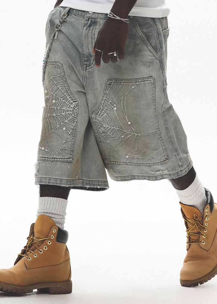 PEARL EMBROIDERED DENIM BERMUDA PANTS UWDES4482