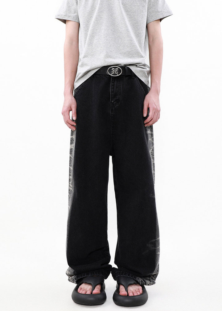 DESIGNED SIDE LINE WIDE DENIM PANTS AEDES4572 - Deuku