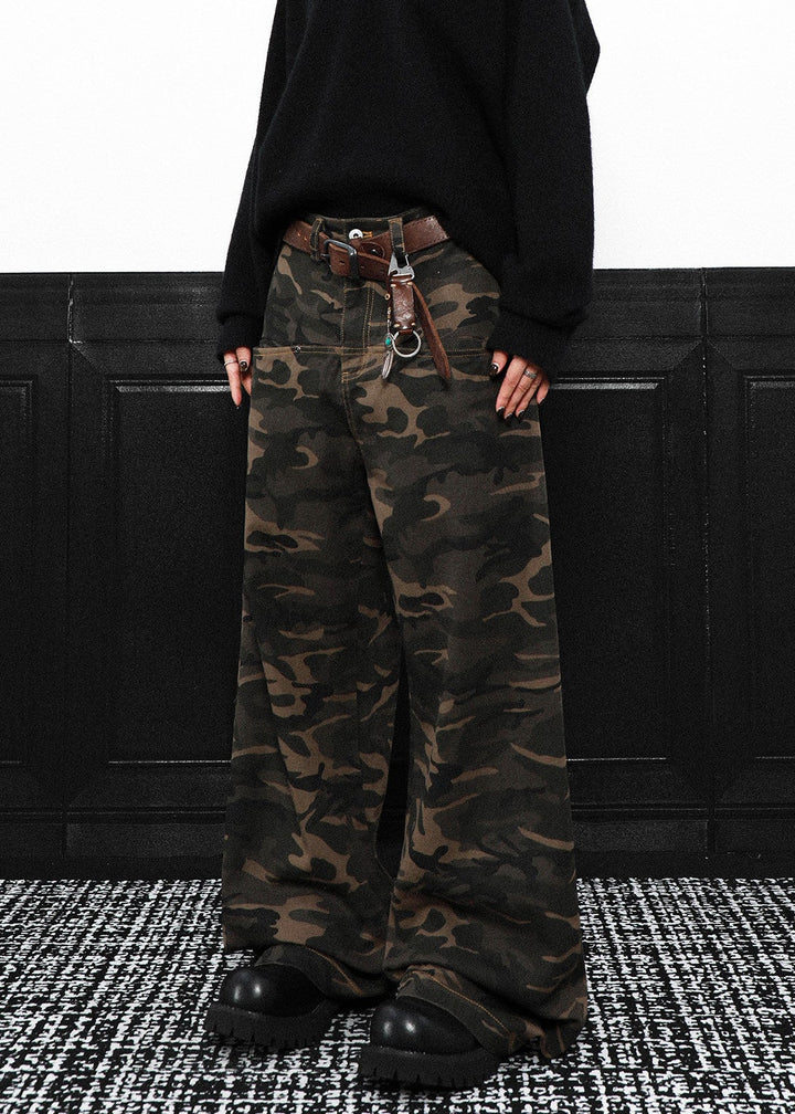FRONT POCKET WIDE CAMO PANTS AEDES4581 - Deuku