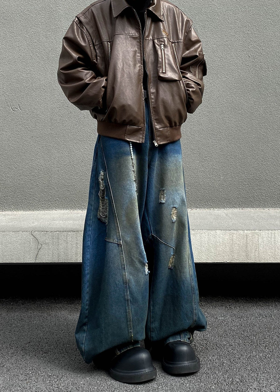 FADE DAMAGED WIDE BAGGY DENIM AEDES4566 - Deuku