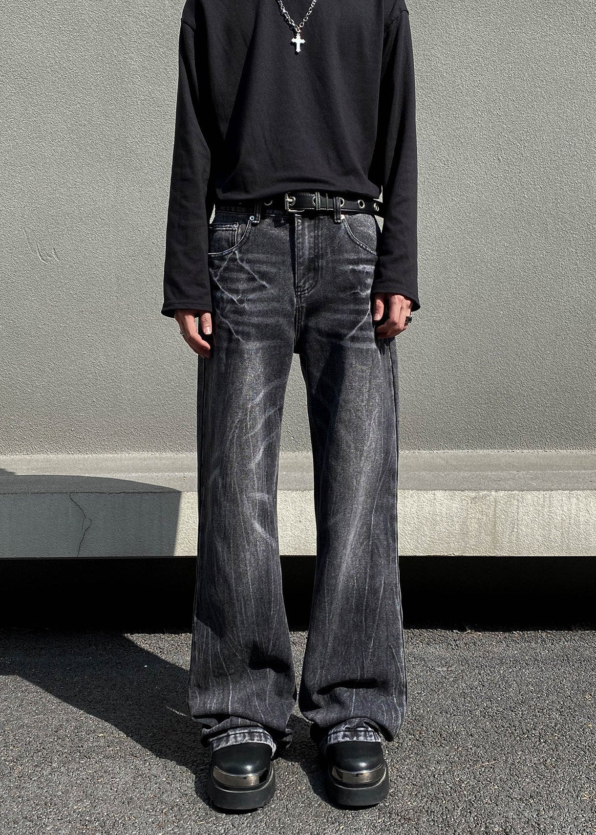DESIGNED FADE BLACK DENIM PANTS AEDES4564 – Deuku