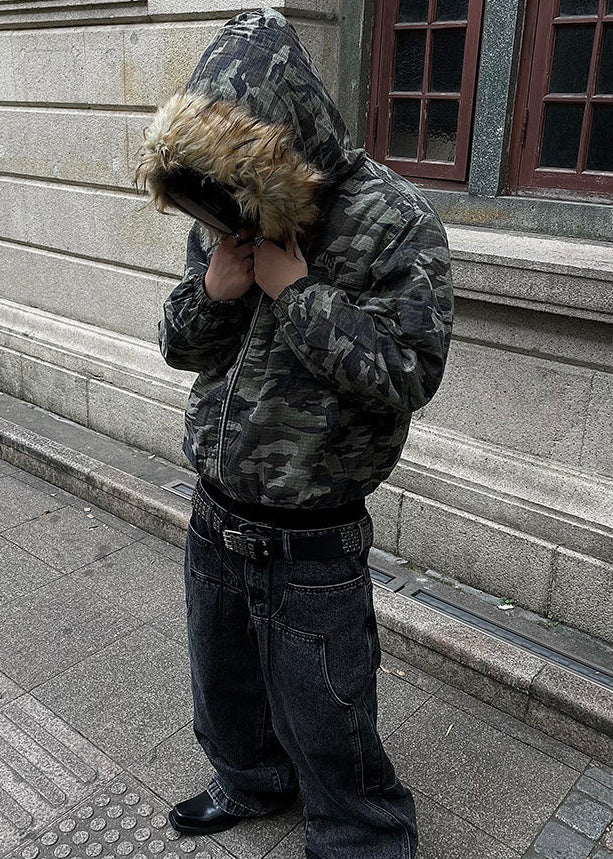CAMO FUR HOODED JACKET DFDES4501