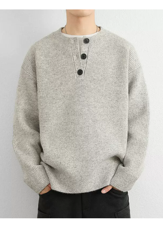 MELANGE HENLEY NECK KNIT BEDES4763