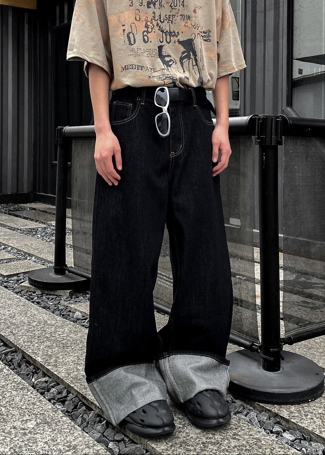 ROLL UP WIDE DENIM PANTS AEDES4568 - Deuku