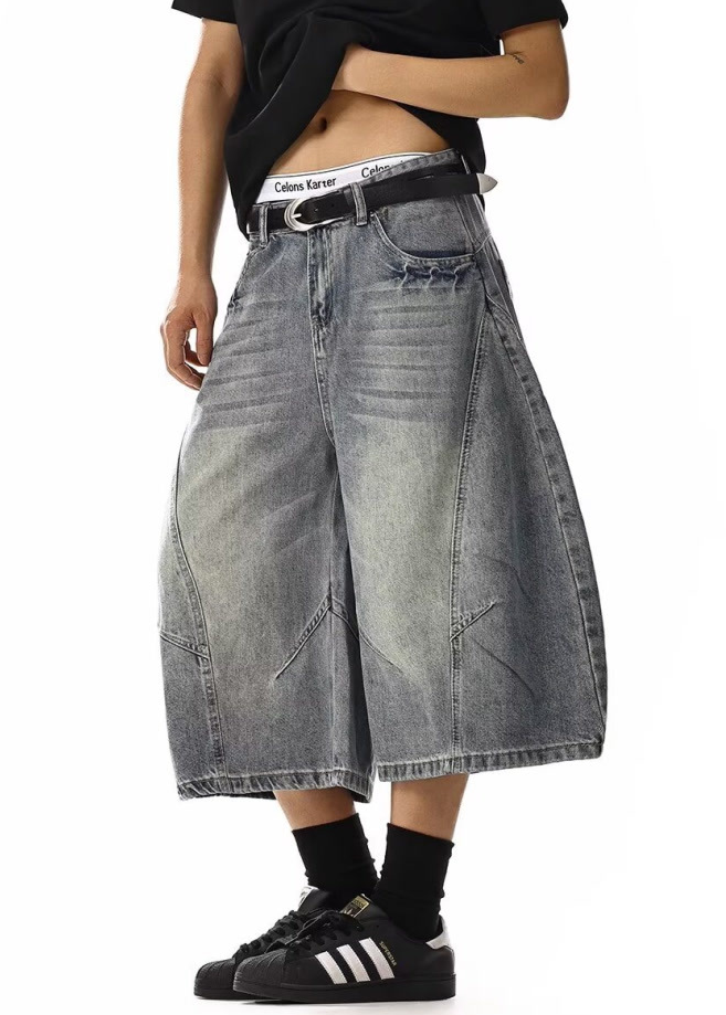FADED BARREL DENIM CROPPED PANTS BEDES4716