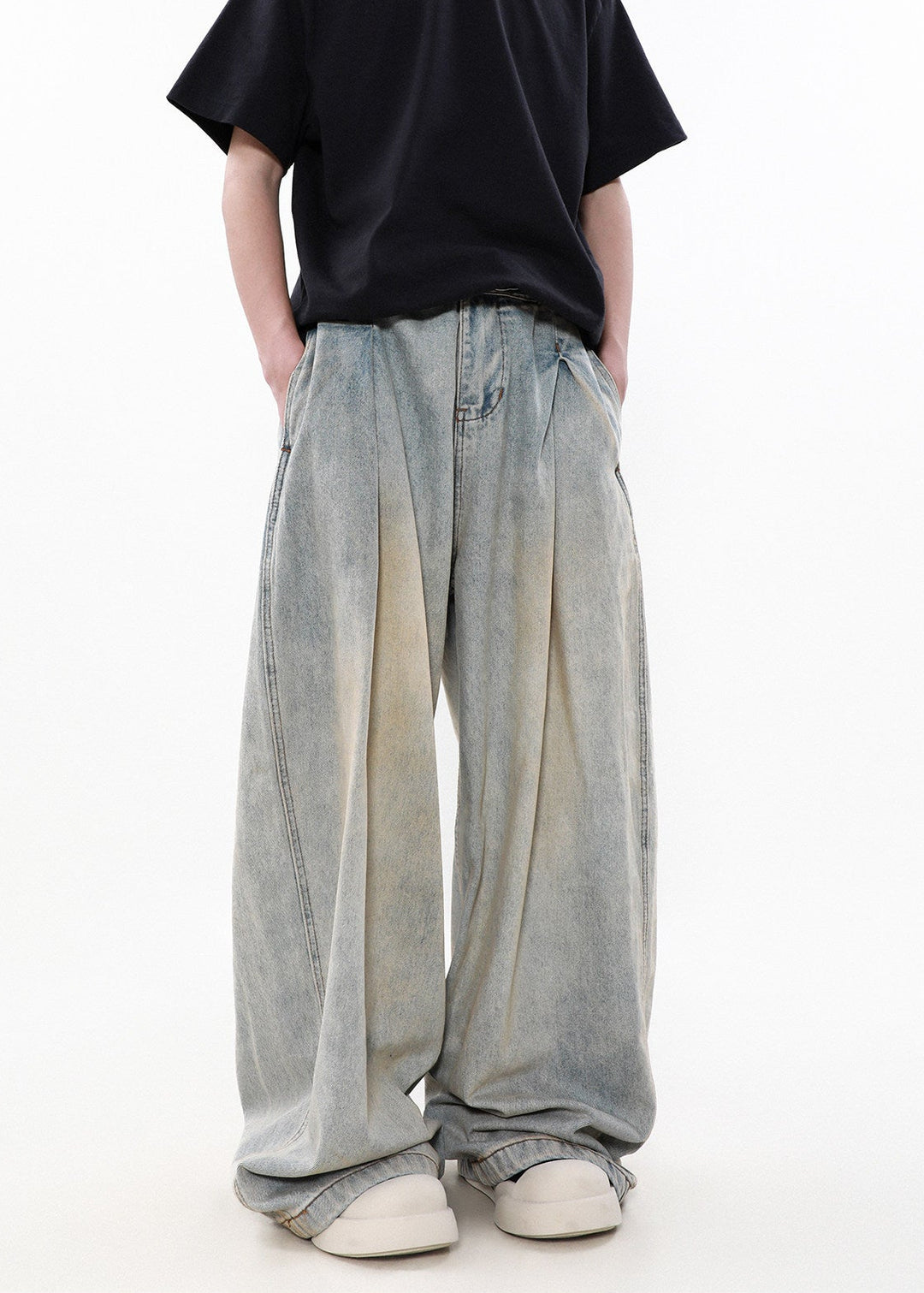 WIDE TUCK WIDE DENIM BAGGY PANTS AEDES4561 - Deuku