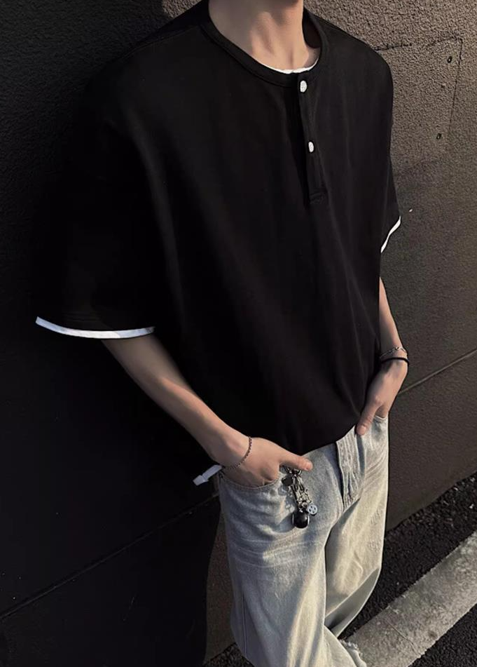 LAYERED HENLEY NECK T-SHIRT BEDES4720