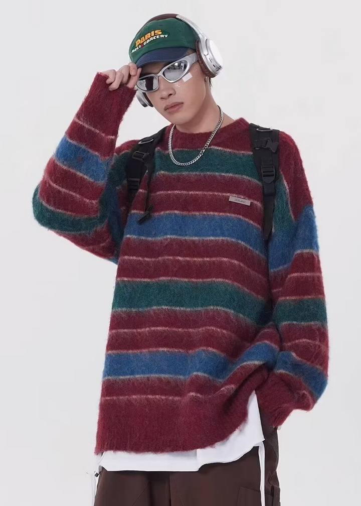 FUZZY MULTI BORDER KNIT BEDES4759