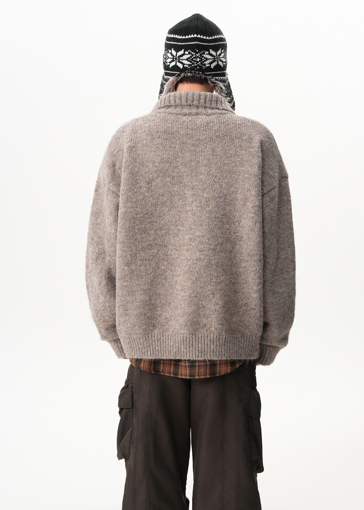 BUTTONED HIGH COLLAR KNIT SWEATER BEDES4549