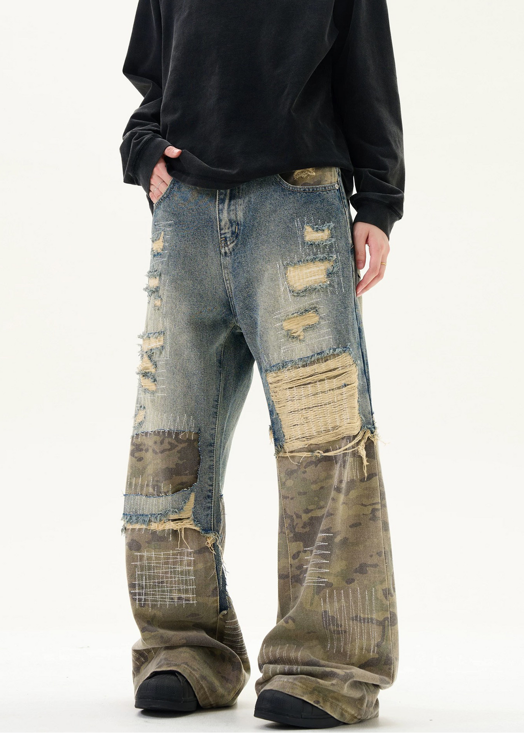 DAMAGED CAMOUFLAGE DENIM PANTS AEDES4597